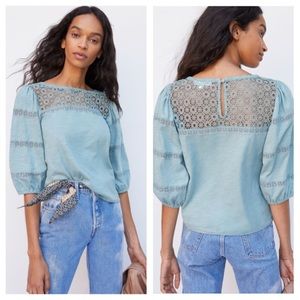 Anthropology S Blue Cynthia Lace Top NWT